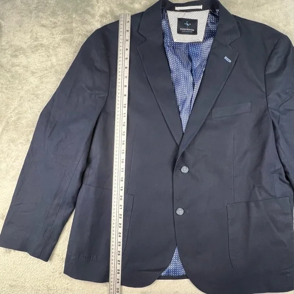 Mens Tailor Byrd Blazer Jacket 48R Navy Blue Linen Cotton 2 Button Sport Coat